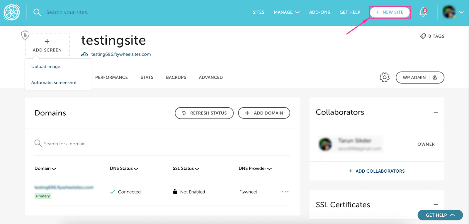 Create site on Flywheel